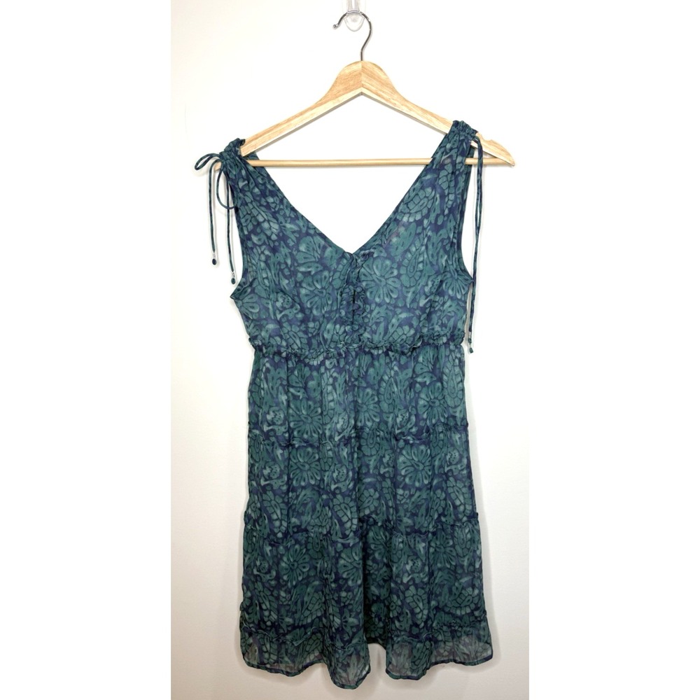 AMERICAN EAGLE Swim Cover Up Dress 6 Blue Sheer Chiffon Flowy Babydoll Floral‎